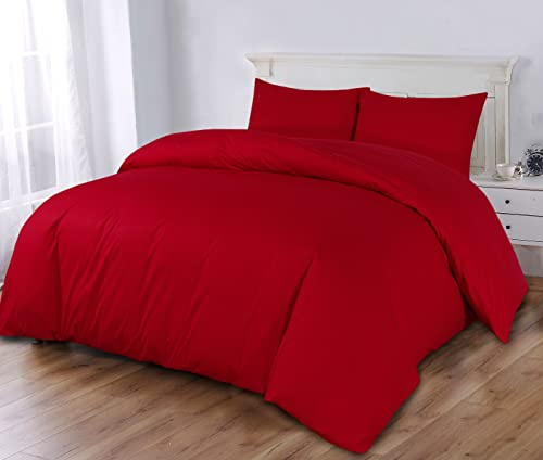 Sapphire Collection 100% Egyptian Cotton 300 Thread Count Duvet Cover With Pillow Case Bedding Set (Double, Red)