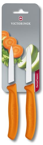 Victorinox Swiss Classic Lot de 2 Couteaux d’Office, Lame de 8 Cm, Pointe Moyenne, Acier Inoxydable, Orange