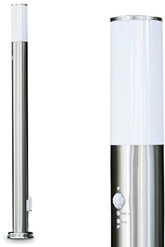 Lampe d'extérieur Caserta avec détecteur de mouvement et prise de courant, lampe de socle moderne en acier inoxydable, lampe d'allée 110cm, lampe de jardin, E27, éclairage de jardin IP44,sans ampoules