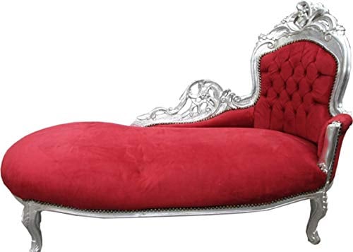 Casa Padrino Barock Chaiselongue Bordeaux Rot/Silber - Lounge Liege Recamiere Möbel