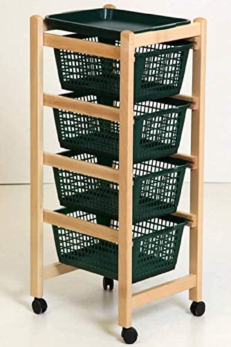 BAKAJI Carrello Portafrutta Jolly Legno Massello Colore Naturale 4 Ruote con Cestelli
