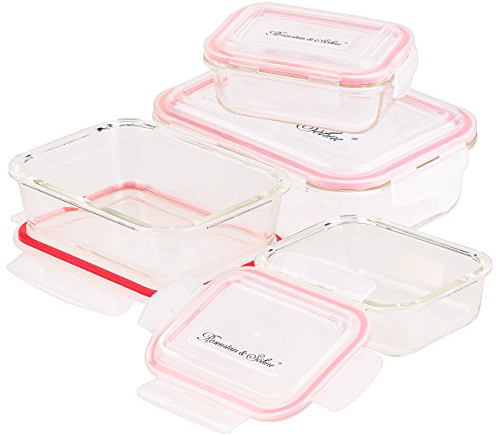 Rosenstein & Söhne Glasbehälter: 5in1 Glas XL-Frischhaltedosen-Set, 8-tlg, Clip-Deckel, -40 bis +400 C° (Glasbehälter zum Einfrieren, Glasschalen, Kühlschrank)
