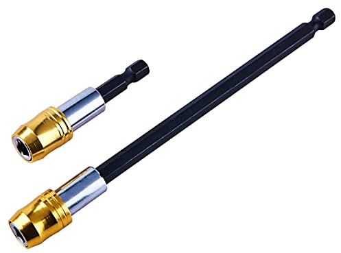 Amtech - 2pc Quick-Release Bit Holder Set, Magnetic 1/4 hex, one-Hand bit Changes, Reach Tight Spaces in cabinetry & Fittings, Includes 60mm & 150mm