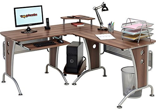 Large Corner Computer and Gaming Desk Table with Keyboard Shelf and CPU Trolley for Home Office in Dark Walnut - Piranha Furniture PC 21w