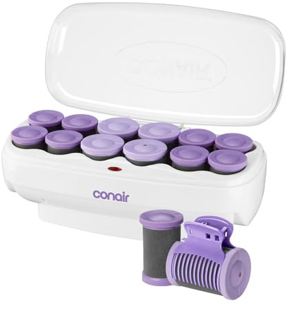 Conair Hot Rollers for Long, Medium & Short Hair, 12 Ceramic Flocked 1½-Inch and 1¾-Inch Heated Hair Rollers with Clips, Hot Curlers for Women, Volume & Curls, Amazon Exclusive