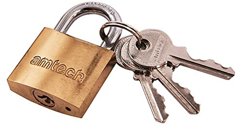 Amtech T1000C 32mm Solid Brass Padlock, Small Padlock with Keys for Luggage, Lockers, Toolboxes, Cupboards or Sports Bags