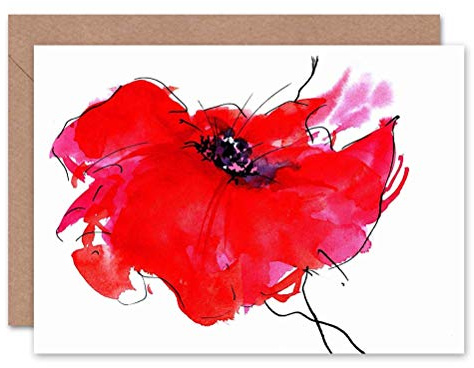 Wee Blue Coo DT SINGLE PAINTED POPPY BIRTHDAY GIFT BLANK GREETINGS CARD