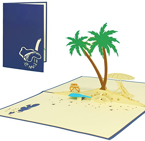 LINPOPUP® Pop-Up Karte Urlaub, 3D Grußkarte zur Reise am Meer, See, Strand, Gutscheinkarte, Klappkarte für Urlaub, Reisen, Geburtstag - Kreative Verpackung Geldkarte, N109