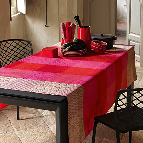 Das Jacquard Francais 22091 Tischdecke, beschichtet, Blumen Kyoto-Baumwolle Kirschrot 150 x 150 cm