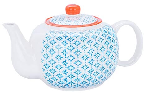 Nicola Spring Théière imprimée à la Main - 820 ML - Théière en Porcelaine à Motif Floral décoratif Traditionnel Bleu avec Couvercle Vaisselle Grande théière pour Le thé, Le Lait