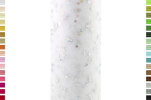 Creativery Tüll 15cm x 9m Weiß Glitzer Punkte