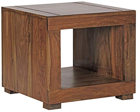 Wohnling Couchtisch Mumbai Massiv-Holz Sheesham 50 cm breit Wohnzimmer-Tisch Design dunkel-braun Landhaus-Stil Beistelltisch