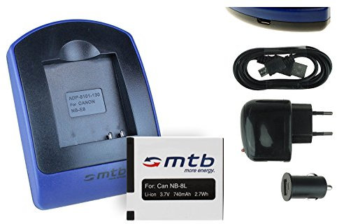 Batterie + Chargeur (USB/Auto/Secteur) pour Canon NB-8L / PowerShot A2200, A3200 is, A3300 is, A3350 is...