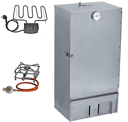 Nischenmarkt Räucherofen/Räucherschrank in Edelstahl + Gasbrenner 2,5kw mit viel Zubehör – 1,2 m hoch, massiv & genietete Premium-Ausführung
