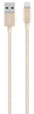 Belkin MIXIT - Cable Plano de Lightning a USB para iPhone y iPad, Compatible con iPhone 8/8+ y iPhone X, 1.2 m, Oro