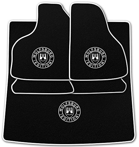 Passgenaue Fußmatten aus schwarz-Nadelfilz (Q100) mit Print WOB Rand und Druck Farben kann gewählt werden