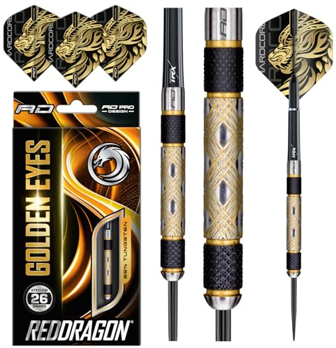 RED DRAGON Darts – Golden Eye 26g– Professionelles 85% Wolfram-Dart-Set mit Dartflüge und Dart-Schäften