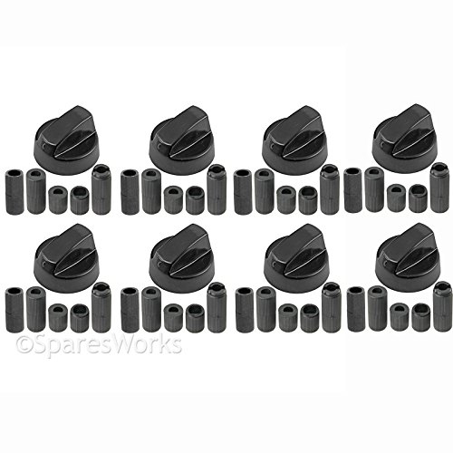 Spares2go Universal Black Control Switch Knobs for All Makes and Models of Oven, Cooker & Hob (Pack of 8)