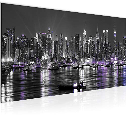 Runa Art Wandbild New York City 1 Teilig 100 x 40 cm Modern Bild auf Vlies Leinwand Skyline Wohnzimmer Büro Schwarz Weiss 601912c