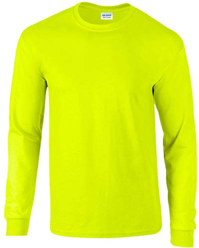 Gildan Mens Plain Crew Neck Ultra Cotton Long Sleeve T-Shirt (XL) (New Safety Green)