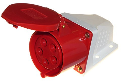 Knightsbridge IN0020 Industrial Connectors IP44 Angled Surface Mount Socket 3P+N+E, White/red, 415V 32A