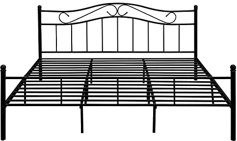 [en.casa] Metallbett (Florenz) mit Matratze (160 x 200cm)(schwarz) mit geschwungenem Kopfteil/Pulverbeschichtet/inkl. Lattenrost /