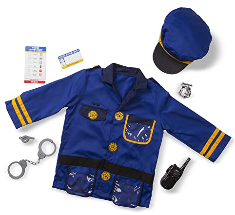 MELISSA & DOUG - Disfraz Policía Niño y Niña de 3 a 6 Años, con Esposas, Chaqueta, Silbato, Placa, Walkie-Talkie y Más - 6075144 - Juguetes Niños 3 Años + - Regalo Niño 3 Años + - Juegos Infantiles