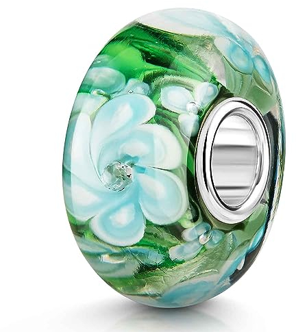 MATERIA by Matthias Wagner Blumen Glas Bead Anhänger mit Zirkonia grün hellblau weiß 1219