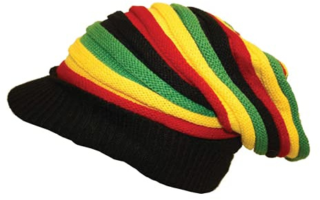CRAZY LIZARD Hut Bob Marley Stil mit Rasta Streifen. Strickmütze im Slouch Beanie Stil mit Schirm