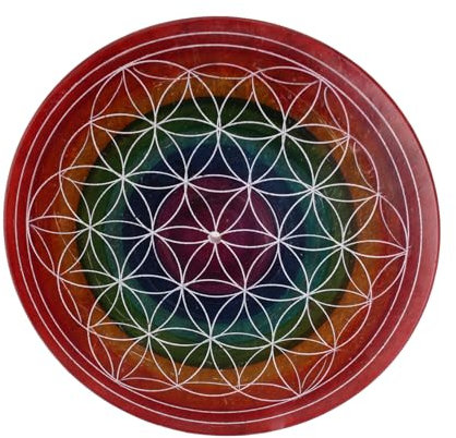 Budawi® Speckstein Räucherstäbchenhalter Blume des Lebens in Chakra Farben Untersetzer