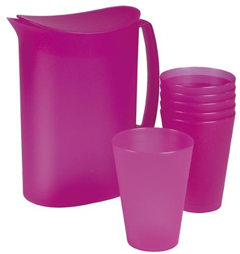 Set: Wasserkrug 2 Liter + 6 Becher jew. 0,35 Liter (pink)