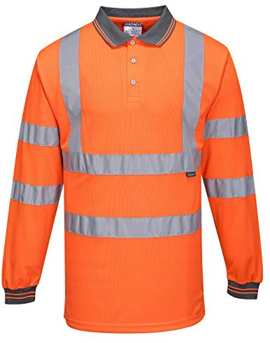 Portwest S277 Langarm Warnschutz Polo Hemd Gerippte Strickbündchen Leicht | Orange, 3XL, EN ISO 20471 Klasse 3, 100% Polyester, Großzügige Passform, Reflektierend