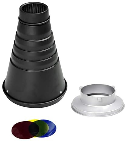 Pixapro Professional Photography Metal Conical Snoot, Gels & Honeycomb Grid Cone-Shaped Spot light for Bowens Mount Studio Lighting Strobe Monolight Photo Flash Light Interchangeable (Bowens S-Type)