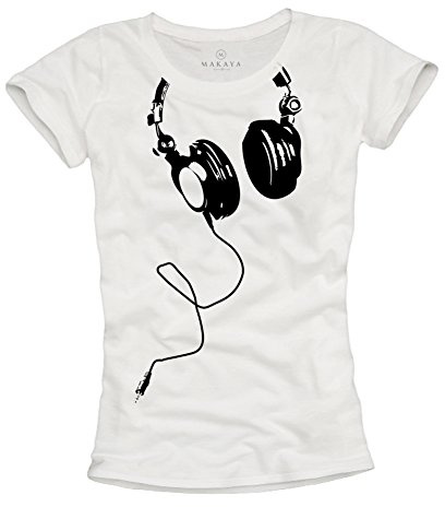 Damen T-Shirt mit Kopfhörer Headphones weiß schwarz Größe S M L
