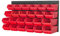 Storage bins with wall mounted panel - 24 red bins