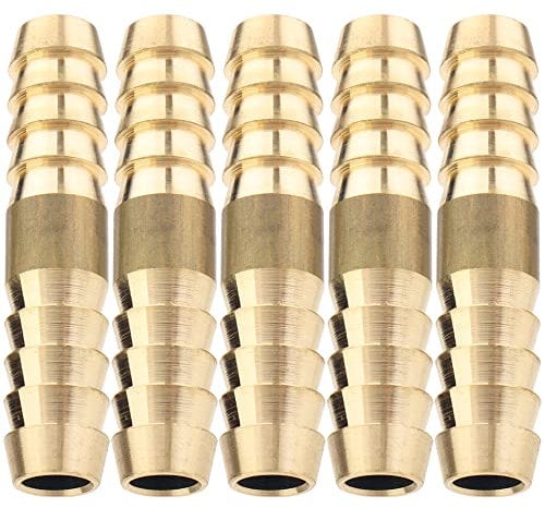 LTWFITTING 8mm Brass Hose Barb Connector 2 Way Straight Coupler Fitting for Air Water Fuel Hose Joiner (Pack of 5)