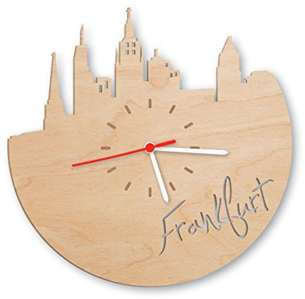 Skyline Frankfurt Wanduhr aus Birken-Holz Made in Germany | Design Uhr aus Echtholz | Wand-Deko aus Birke | Originelle Wand-Uhr | Moderne Wand-Uhr im Skyline Design | Wand-Dekoration aus Natur-Holz