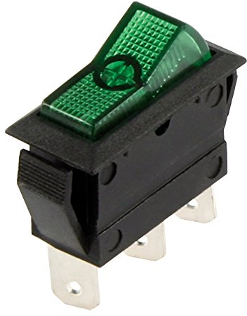 McPower Kfz-Schalter grün | EIN/EIN Wippschalter | 3-polig, 12V–250V/20A | Snap-In-Montage, Flachstecker 6,3mm | Schalter Auto Boot Maschine