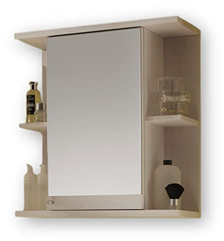 Stella Trading POSEIDON Spiegelschrank Bad in Sibiu Lärche Optik - Badezimmerspiegel Schrank mit viel Stauraum - 66 x 69 x 22 cm (B/H/T)