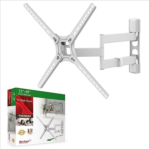 Barkan Soporte TV de Pared Blanco Inclinable y Giratorio, Articulado para Pantallas de 13-65 Pulgadas, Pantalla Plana/Curva, Peso máximo 40Kg, Bloqueo, para LED OLED LCD, hasta VESA 400x400