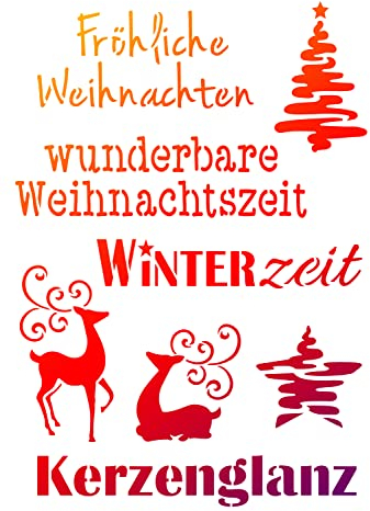 Schablone Weihnachtsmotive + Schriften schablonieren Sachblonier-Tecchnik stempeln