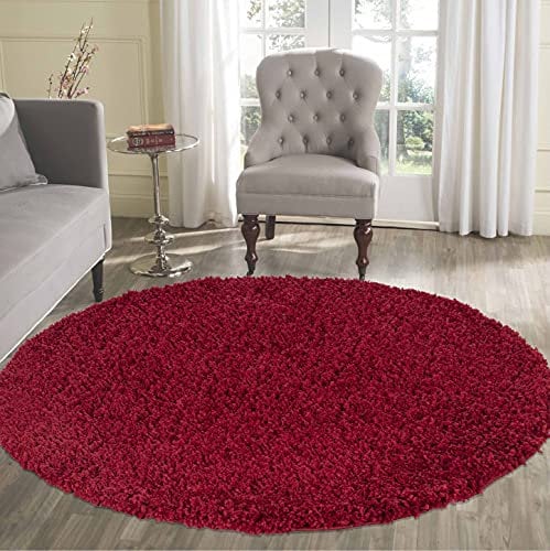 Serdim Rugs Moderner Shaggy Modern Shaggy Teppich, hoher Flor Flor lang, Soft Touch, Teppich Uni Rot; Größe: Ø120 cm rund