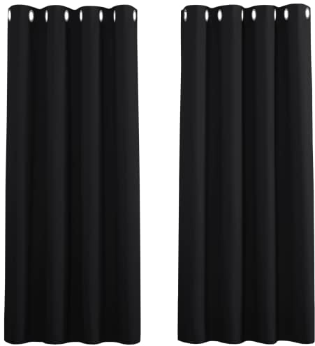 PONY DANCE Lichtundurchlässige Gardinen mit Ösen Thermovorhang Wärmeisolierend 2er Set H 137 x B 117 cm Schwarze Vorhänge Blickdicht Verdunklungsgardine für Schlafzimmer