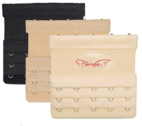 DoHope 3pcs Elastic Bra Extender Strap 5 Hook 3 Rows 3-4in Plus Size Bra Extension Band, 5-Hook 3/4 Inch Width, Black