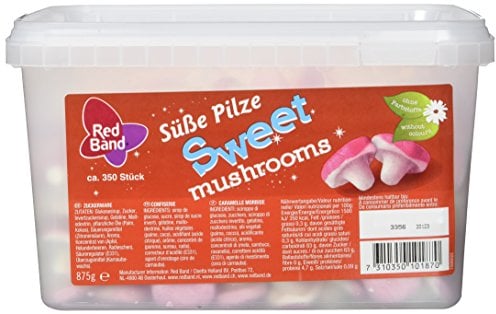 Red Band Süße Pilze - Großpackung: 350 Stück (Total: 875 g) - Niedliche Pilze - Süßigkeiten aus Schaumzucker mit Süßem Erdbeergeschmack - Holländische Qualität - Süßigkeiten