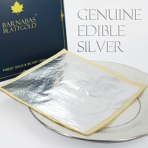 Barnabas Blattgold Edible Silver Leaf - Cake Decorations, Loose Interleaf for Cupcakes - 4.4 inches, Book of 50