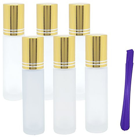 JamHooDirect Glasflaschen mit Edelstahl-Roller, nachfüllbar, für ätherisches Öl, goldfarben, 6 Stück