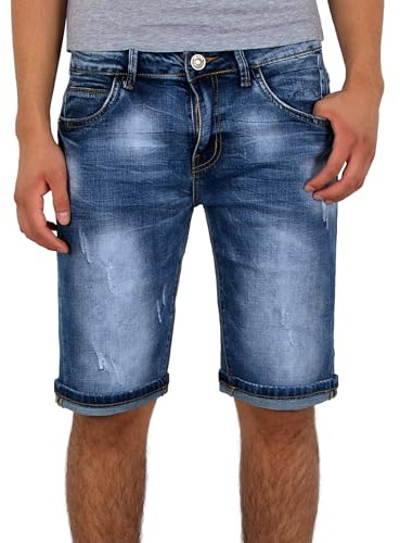 ESRA Herren Jeans Shorts Basic Jeans-Shorts Kurze Hose Bermuda A415