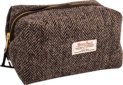 Vagabond Bags Ltd Harris Tweed Herringbone Medium Boxy Holdall Kulturtasche, 23 cm, Schwarz (Black & White Tweed)