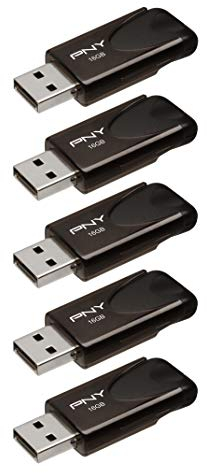 PNY Attaché 4 Flash-Laufwerke USB 2.0 mit Sliding Capless Design, Schwarz, 5x16GB